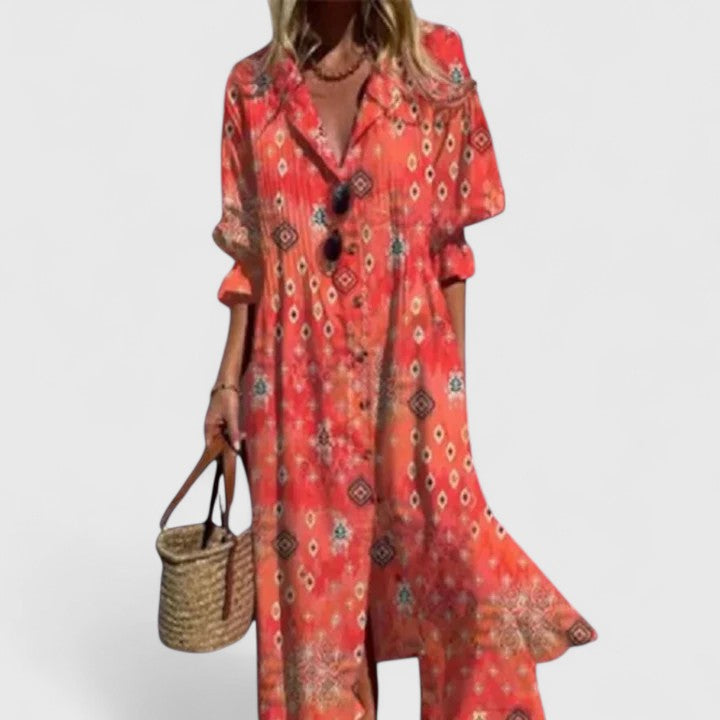 Elegant Boho Maxi Dress in rouge