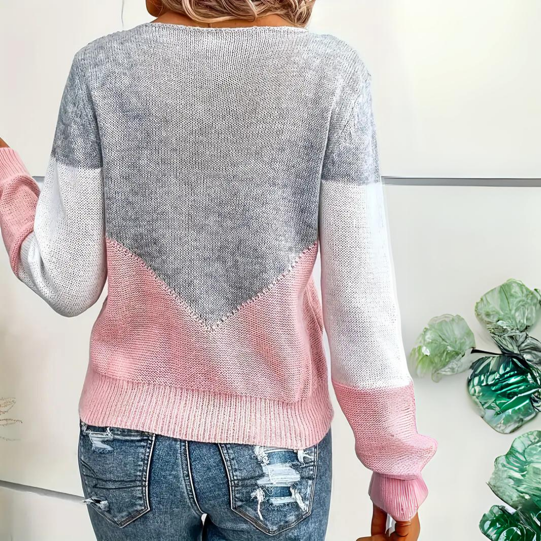 Pink loose fit knit fall sweater for women detail
