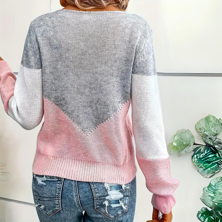 Pink loose fit knit fall sweater for women detail