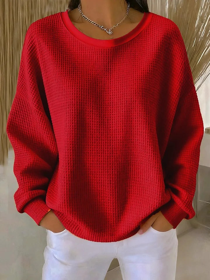 Women's red waffle knit sweater