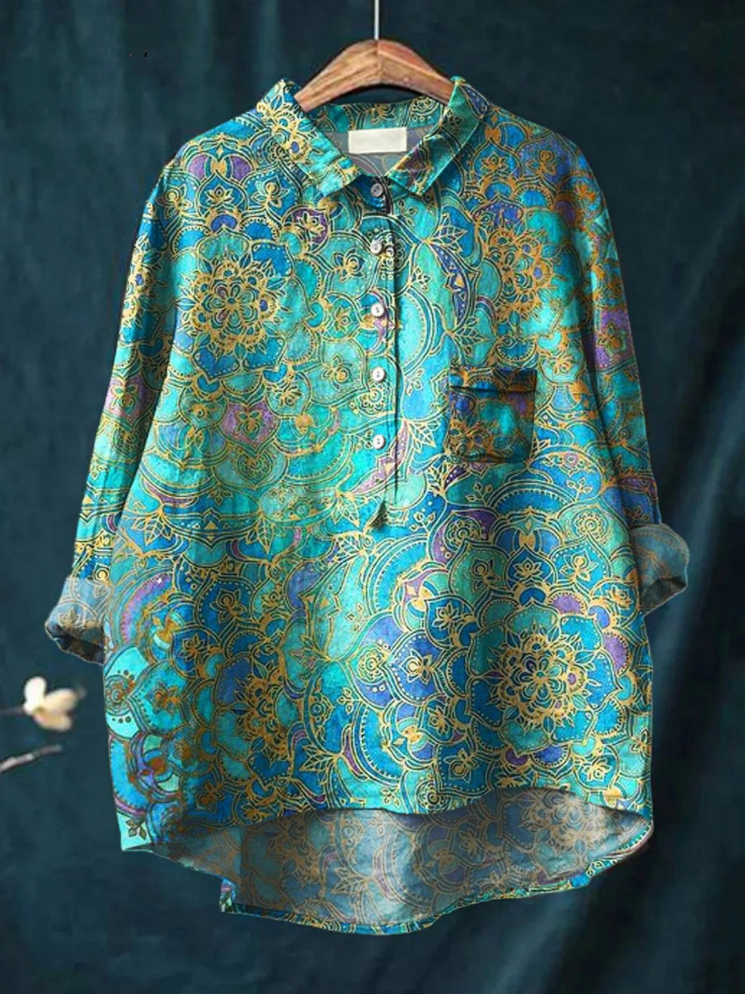 Women's multicolor retro art print long sleeve shirt