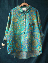 Women's Retro Art Print Long Sleeve Shirt