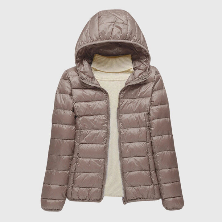Women's Quilted Puffer Jacket - Khaki Hood