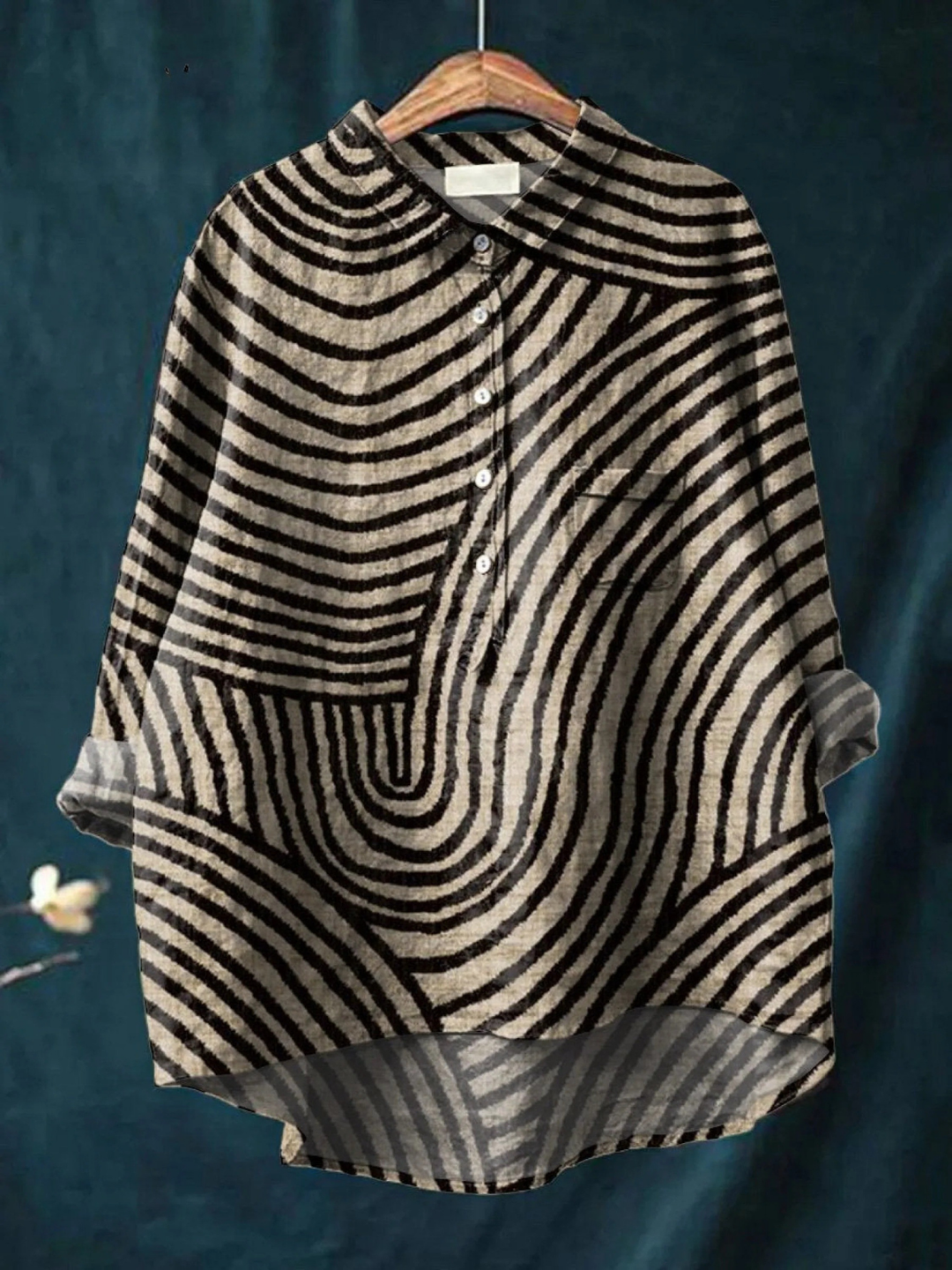 Women's multicolor circular line pattern print long sleeve shirt