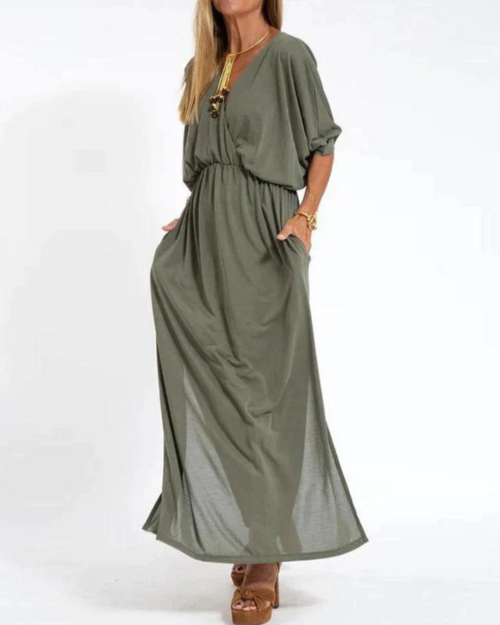 Graceful Flowing Maxi Dress - Army Green