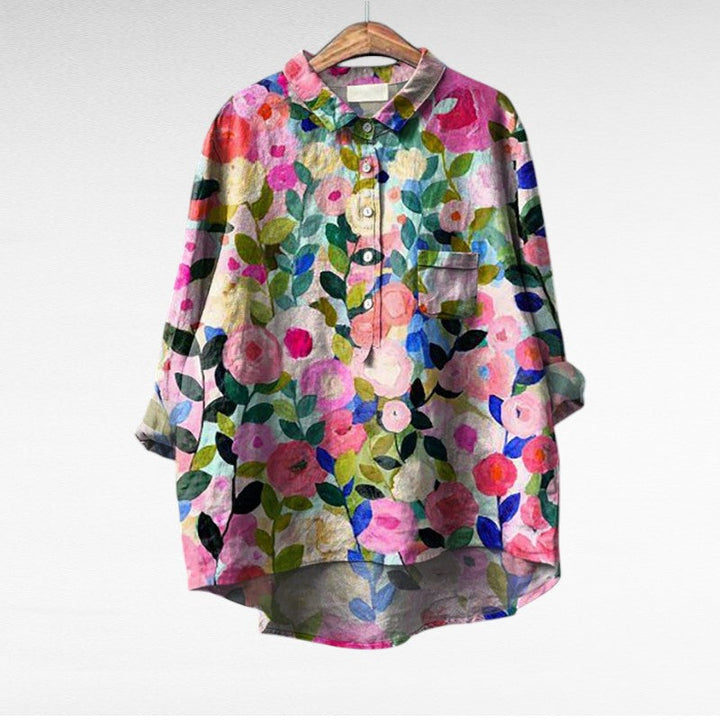 Women's artistic print summer blouse - pattern 1