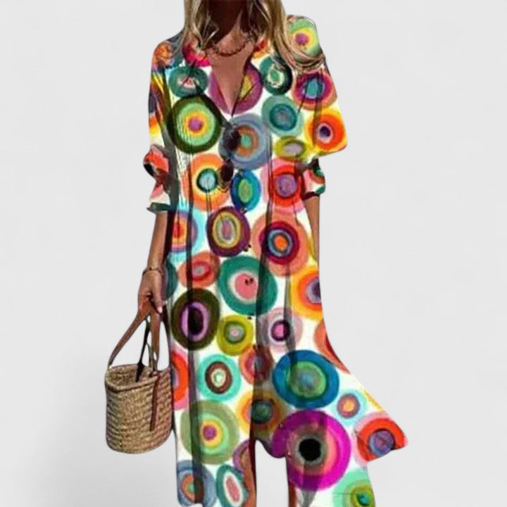 Elegant Boho Maxi Dress in multicolour print