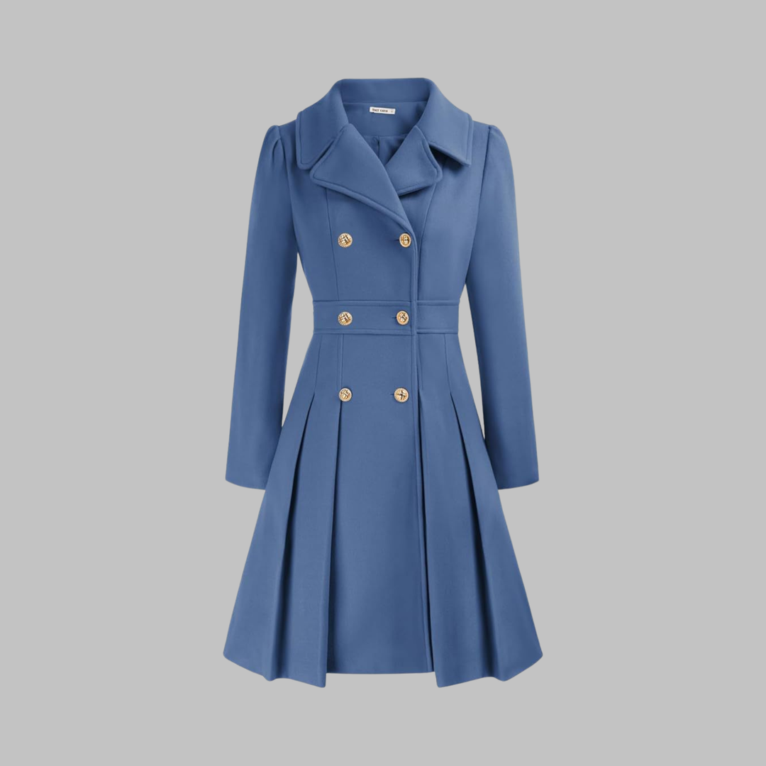 Women's Double-Breasted Longline Coat - Grey Blue