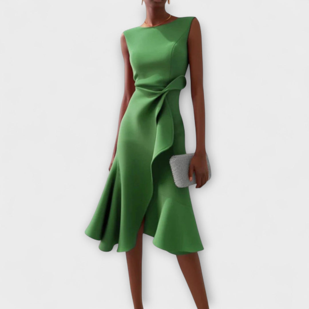Sophisticated asymmetric midi dress in green