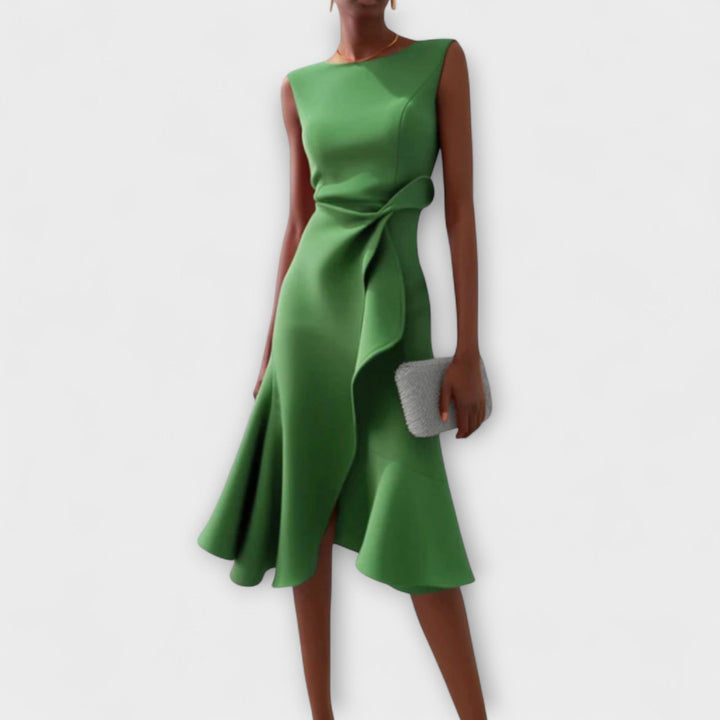 Sophisticated asymmetric midi dress in green