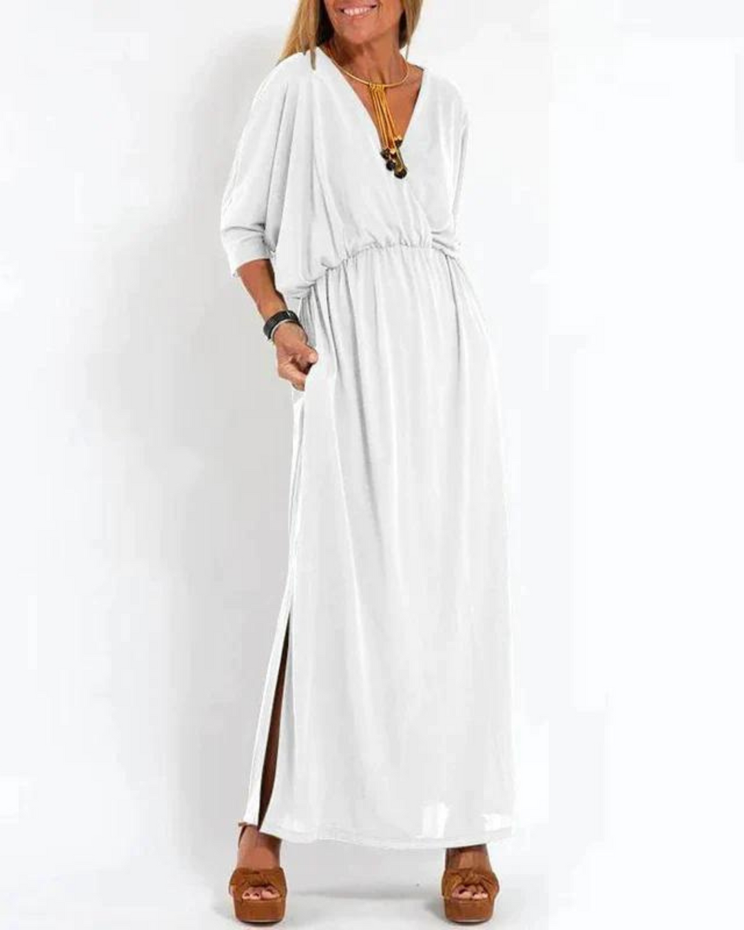Graceful Flowing Maxi Dress - White