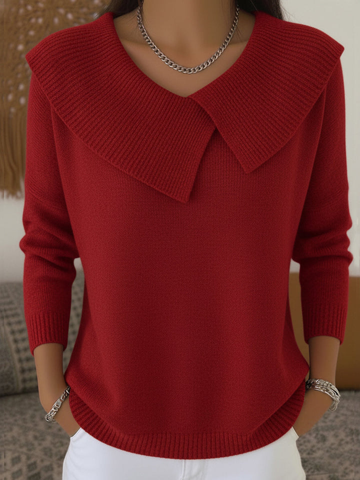 Women's pleated collar wool blend sweater