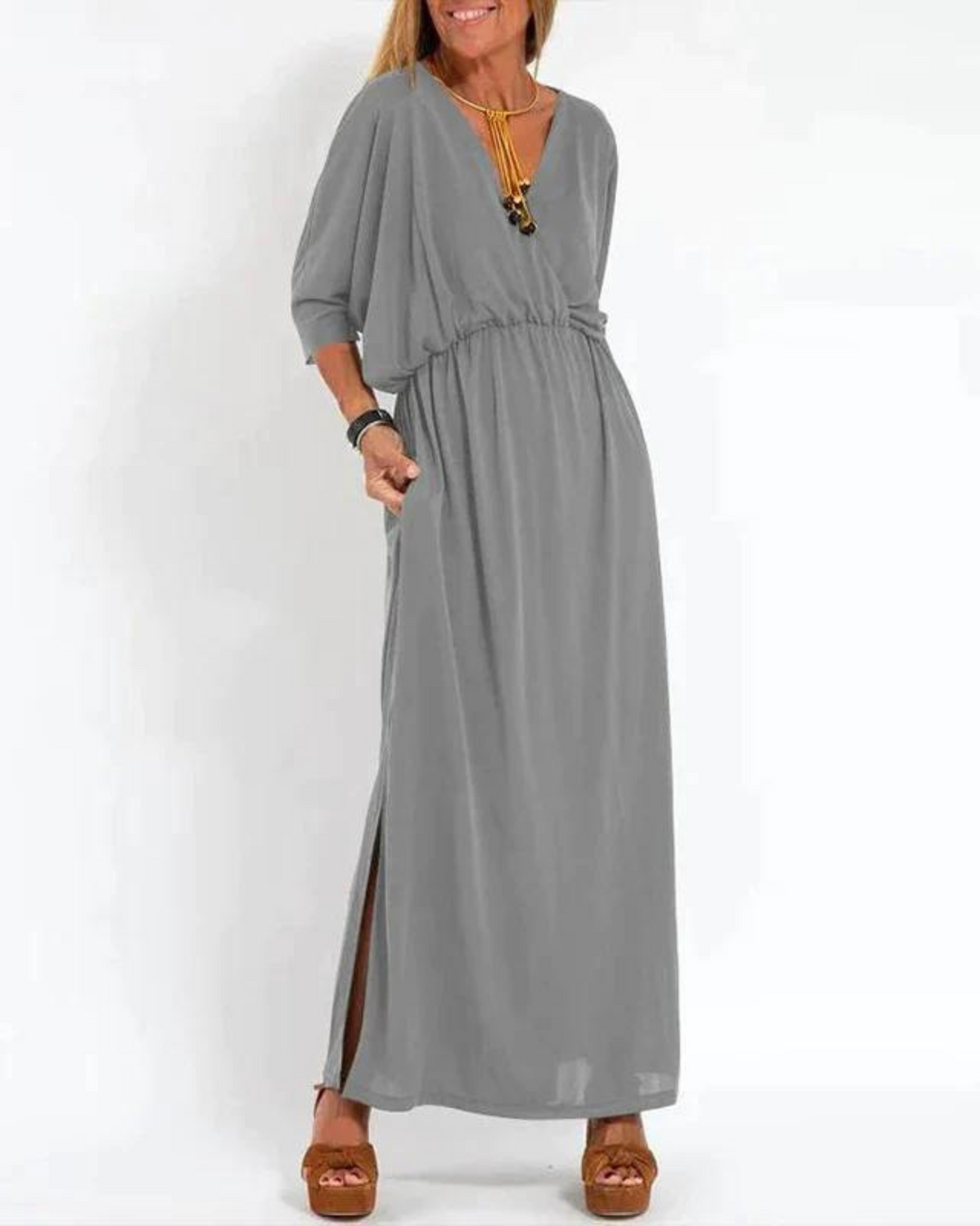 Graceful Flowing Maxi Dress - Light Gray