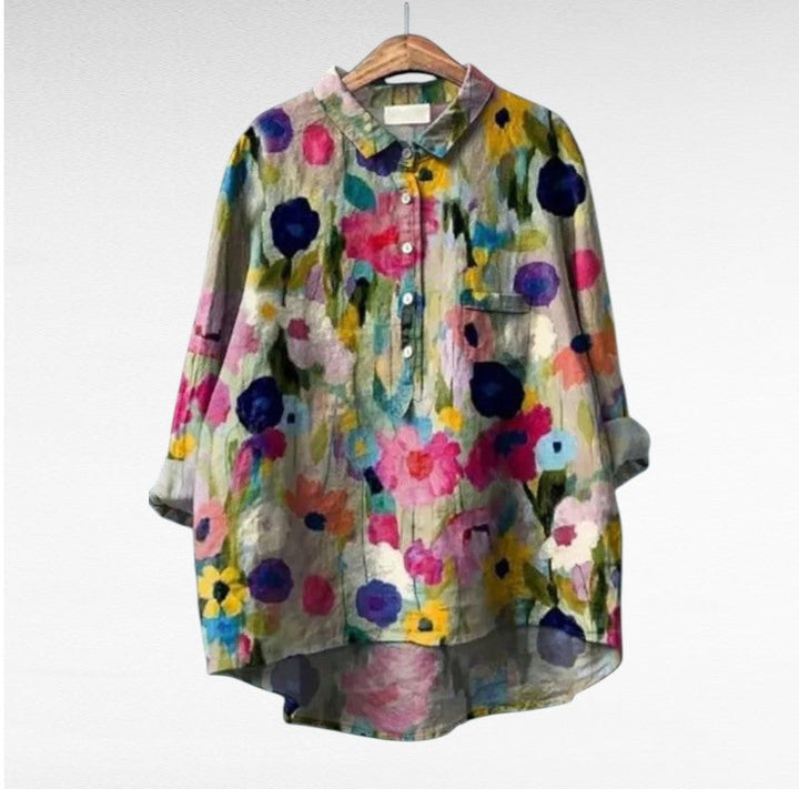 Women's artistic print summer blouse - pattern 11