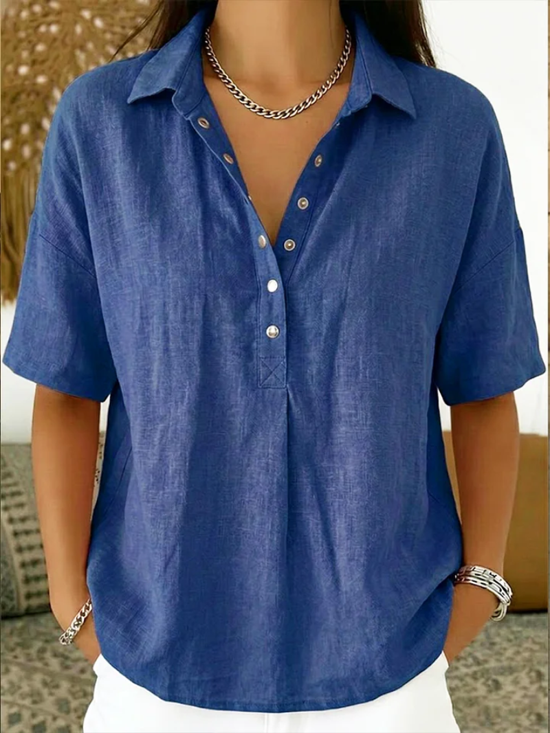 Women's oversized button-down collar shirt in blue