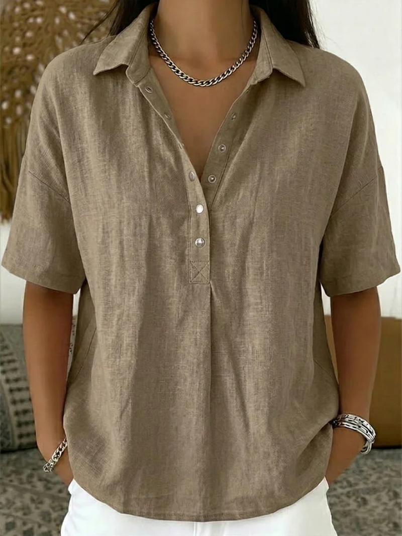 Women's oversized button-down collar shirt in khaki