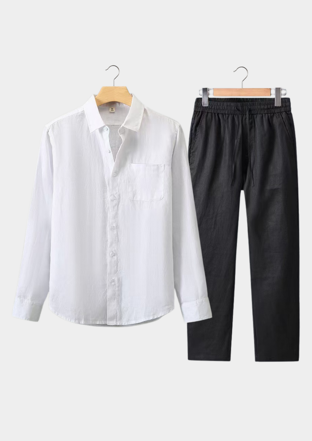 White & Black Linen Longsleeve Summer Set