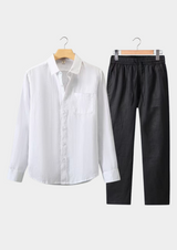 White & Black Linen Longsleeve Summer Set