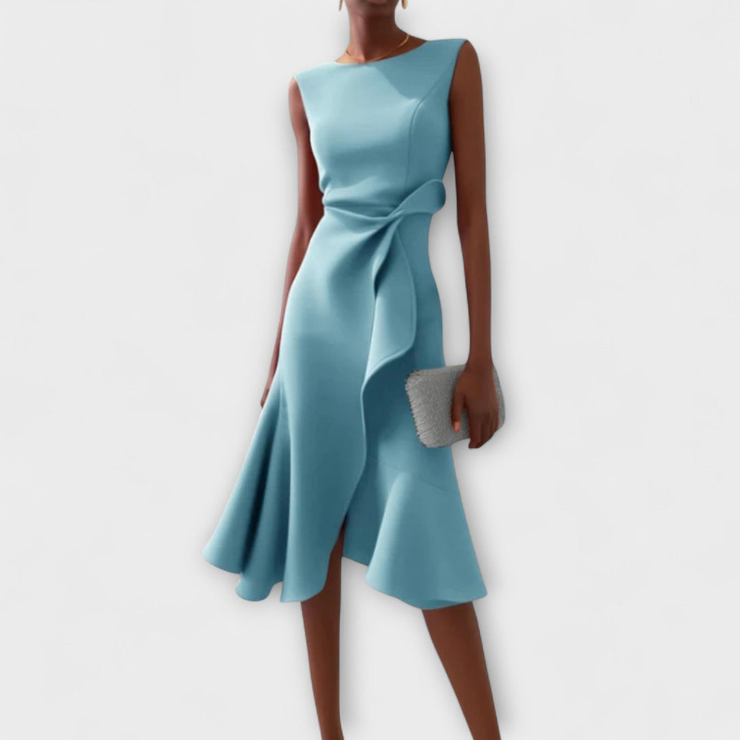 Sophisticated asymmetric midi dress in light blue
