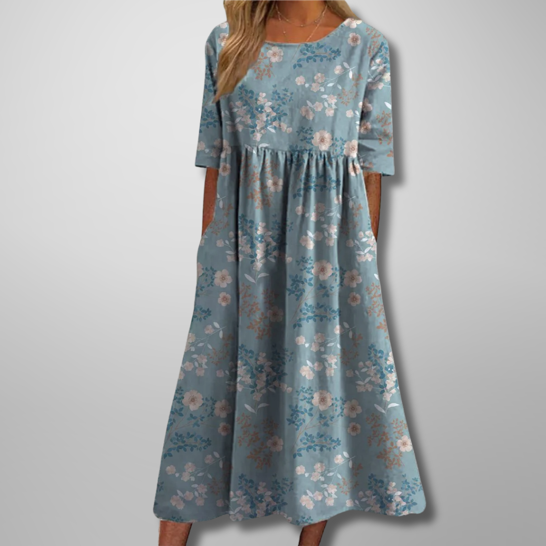 Relaxed floral midi dress in light blue