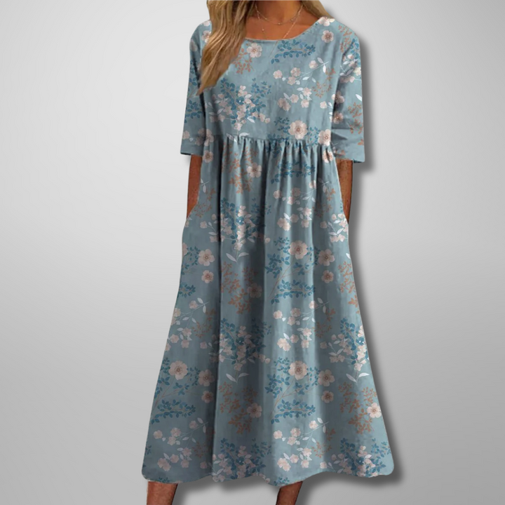 Relaxed floral midi dress in light blue
