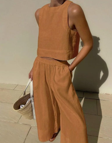 Linnen Two-Piece Set — Crop Top & Wide-Leg Pants