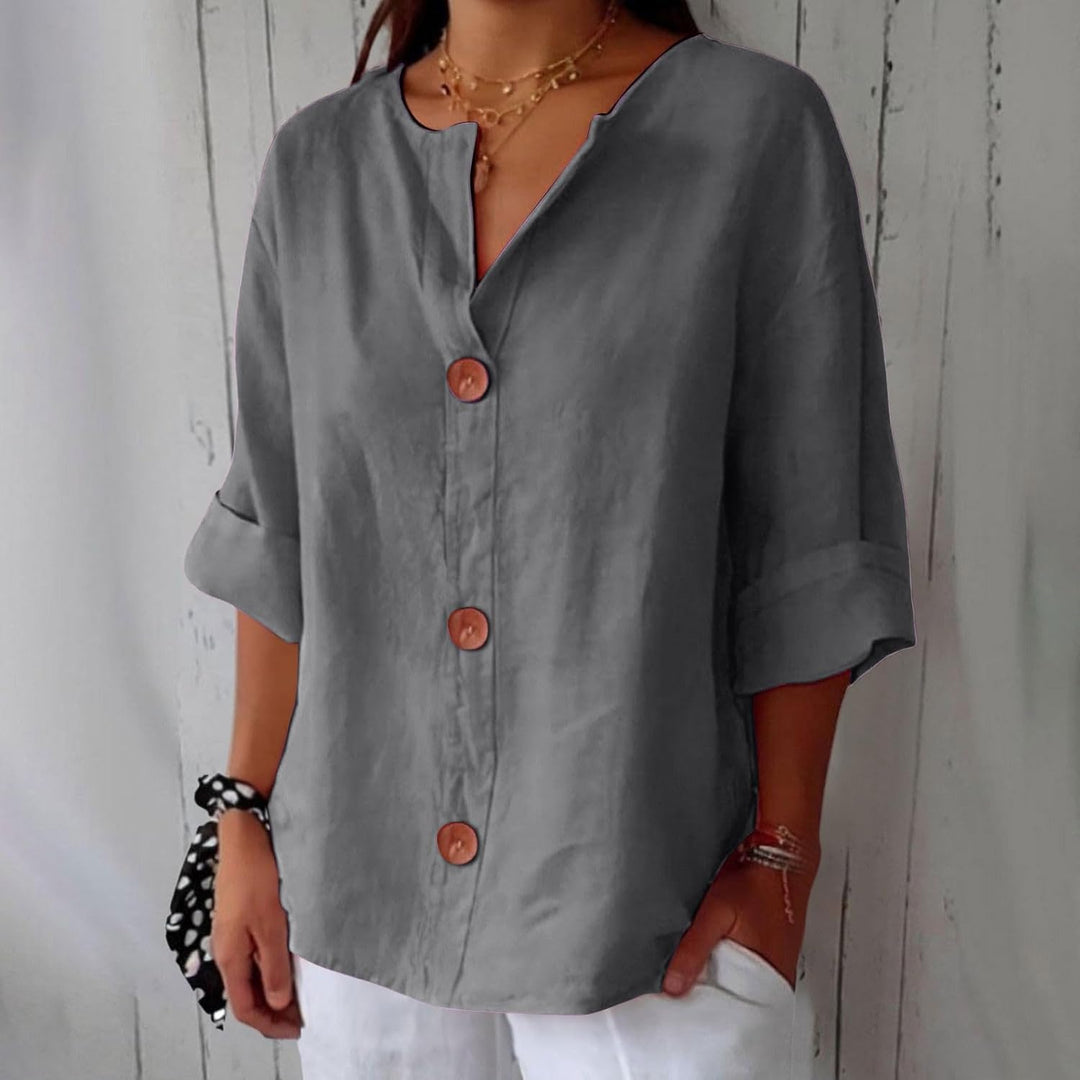 Linen blend relaxed blouse in grey