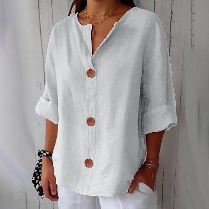 Linen blend relaxed blouse in white