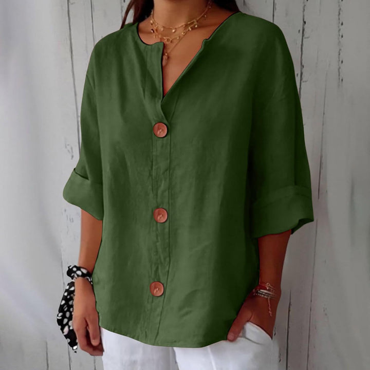 Linen blend relaxed blouse in green