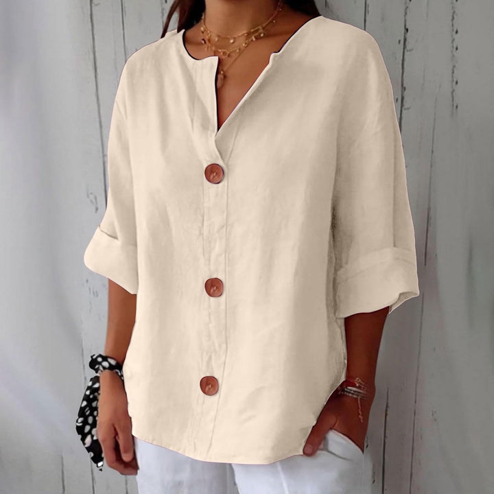 Linen blend relaxed blouse in beige