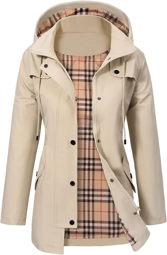 Women's hooded fall parka in beige