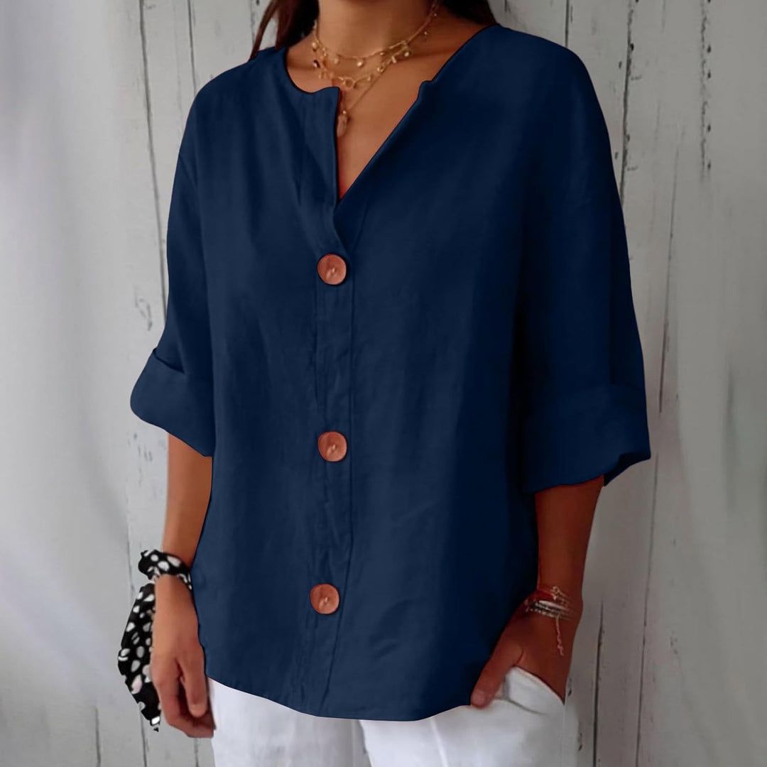 Linen blend relaxed blouse in blue