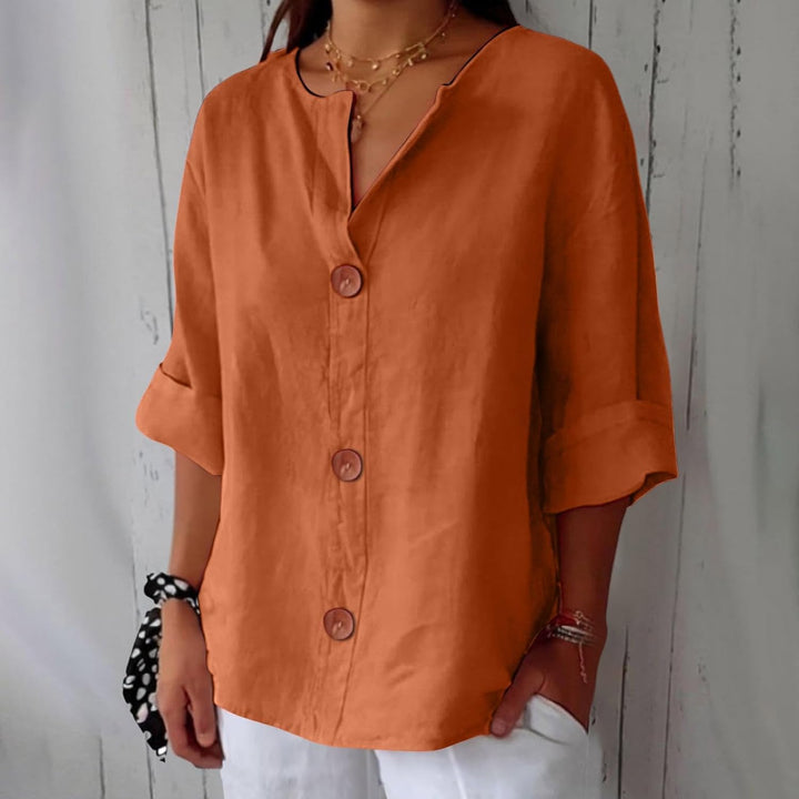 Linen blend relaxed blouse in orange