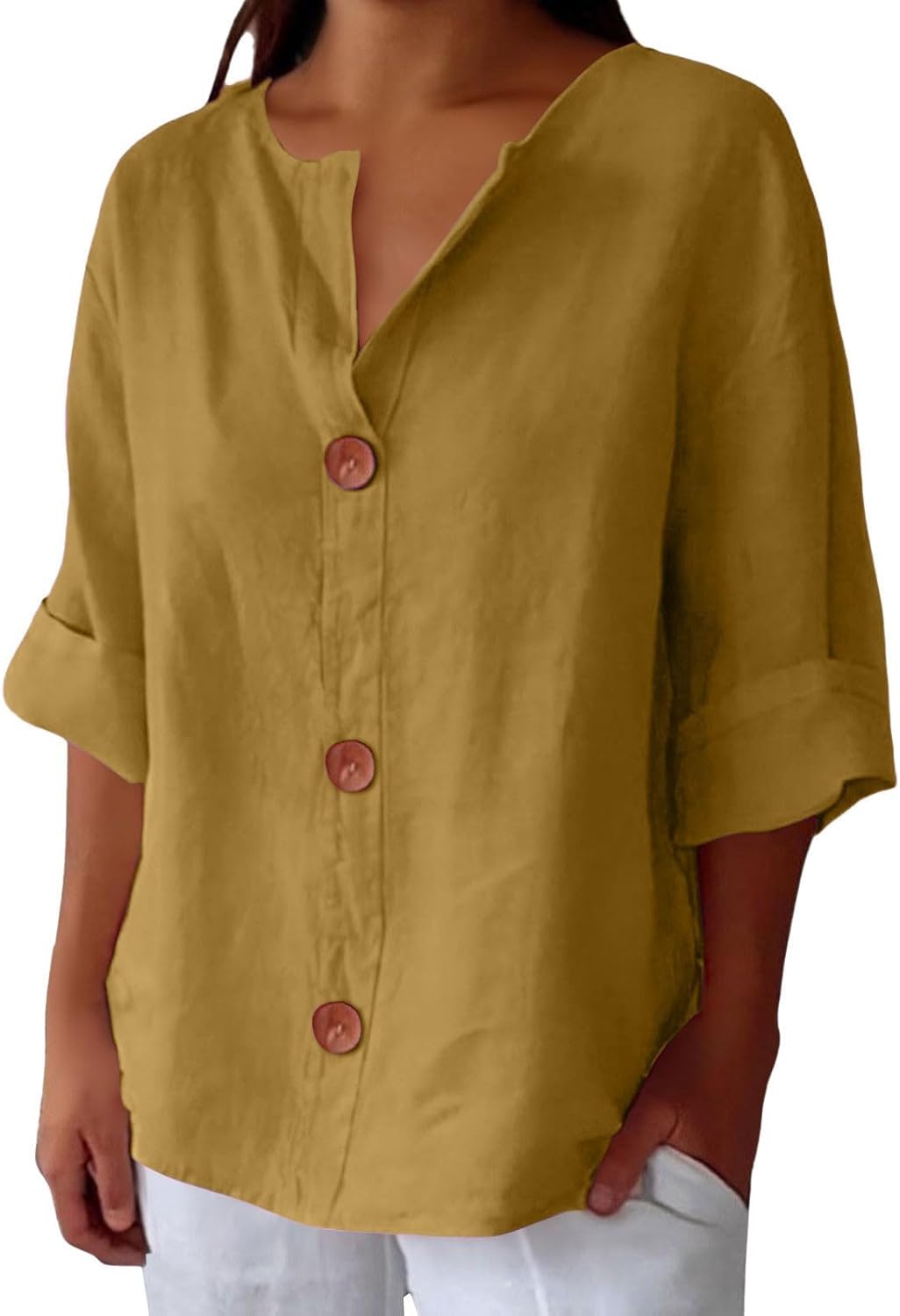 Linen blend relaxed blouse in yellow