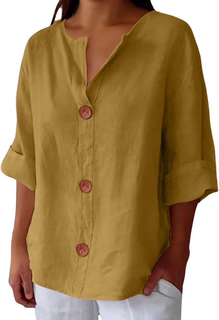 Linen blend relaxed blouse in yellow