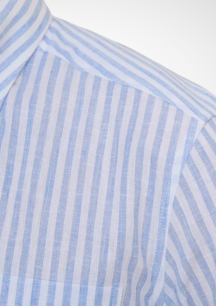 Light Blue Striped Portofino Coastal Linen Shirt