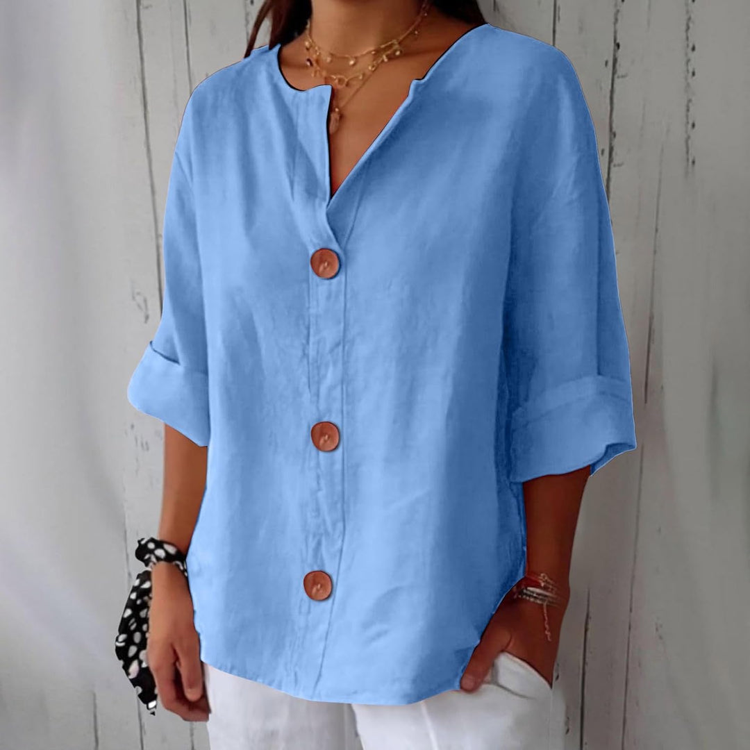 Linen blend relaxed blouse in light blue