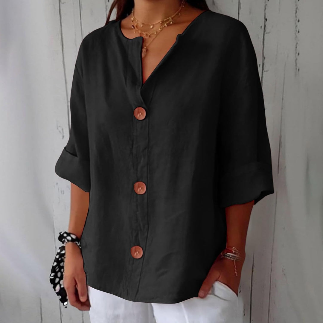 Linen blend relaxed blouse in black