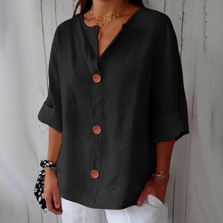 Linen blend relaxed blouse in black