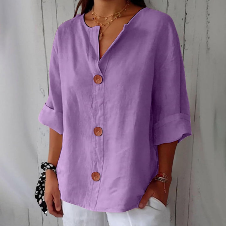 Linen blend relaxed blouse in purple
