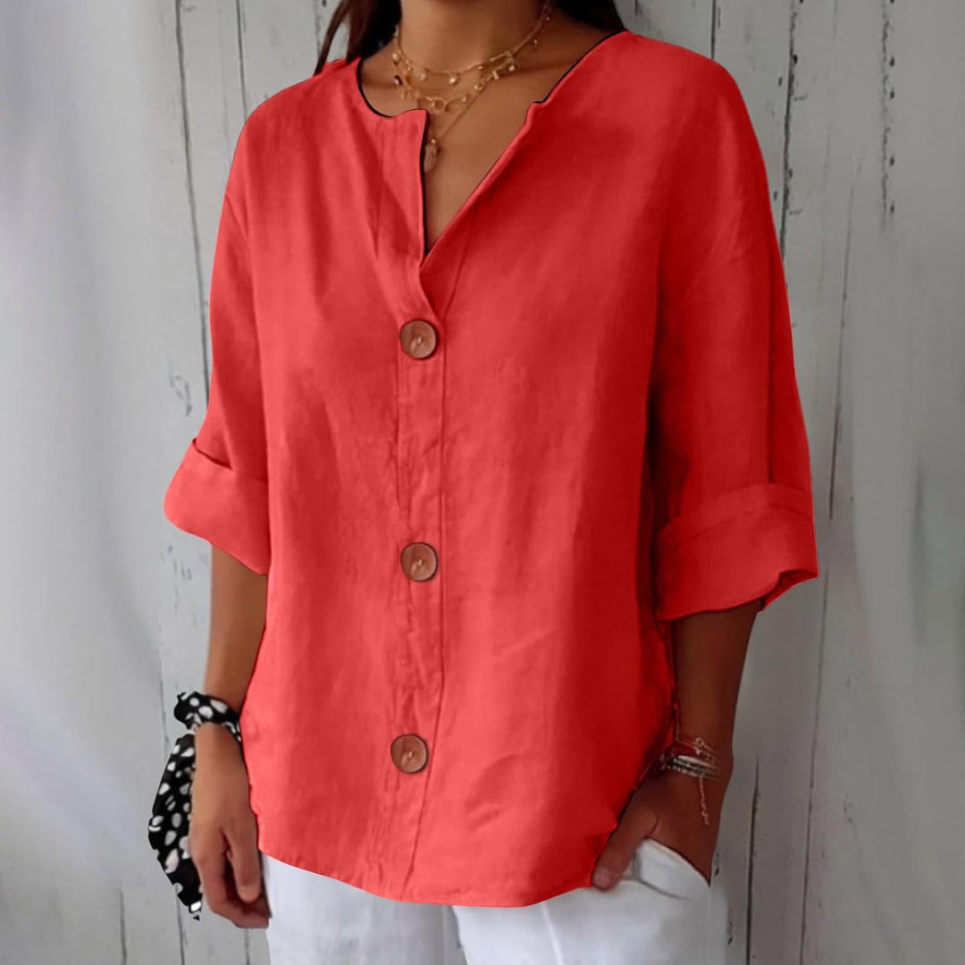 Linen blend relaxed blouse in red
