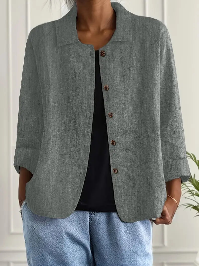 Cotton linen shirt cardigan in grey