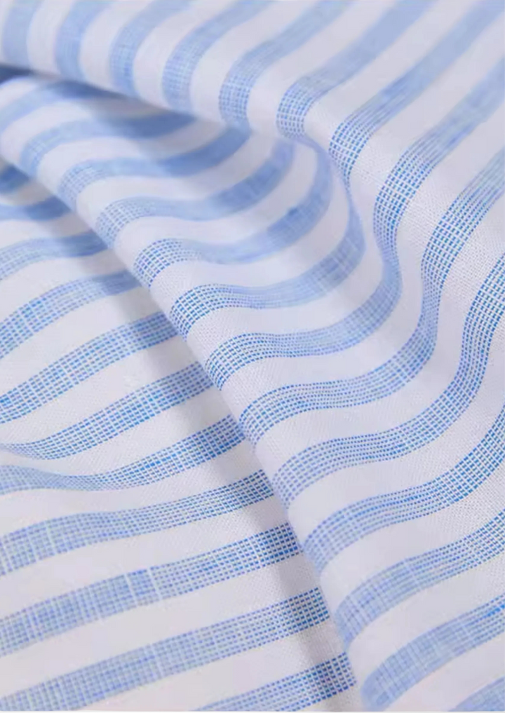Light Blue Striped Portofino Coastal Linen Shirt