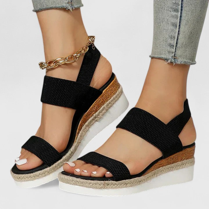 Orthopedic Knit Platform Sandals - Black