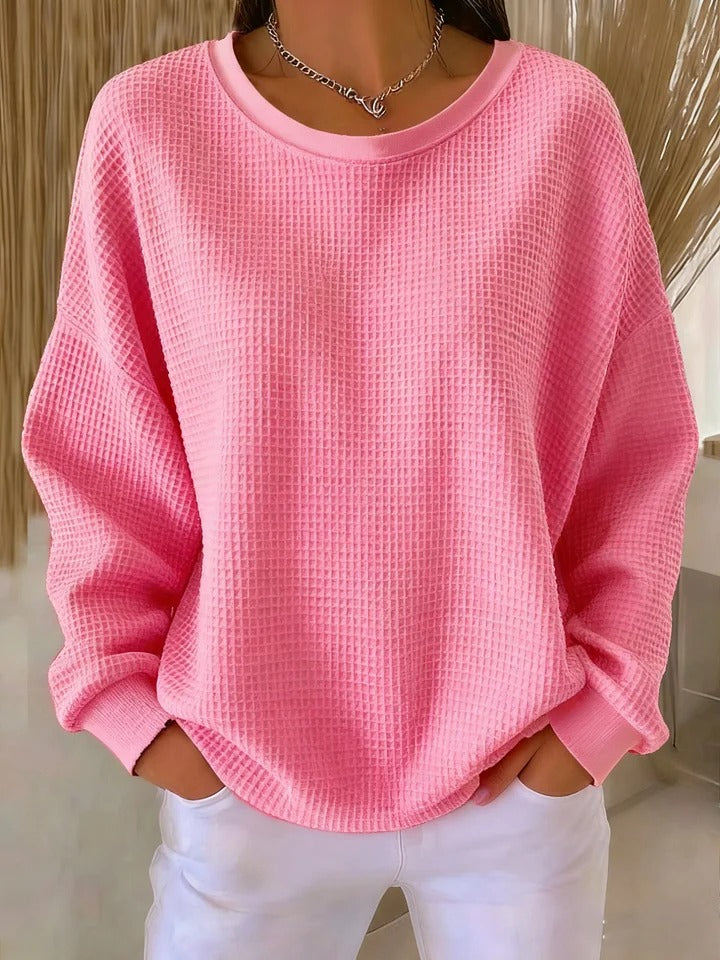 Women's pink waffle knit sweater