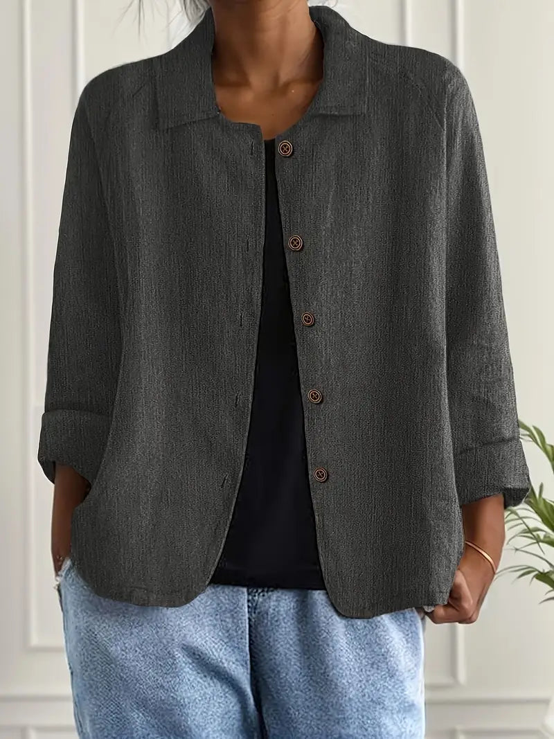 Cotton linen shirt cardigan in dark grey