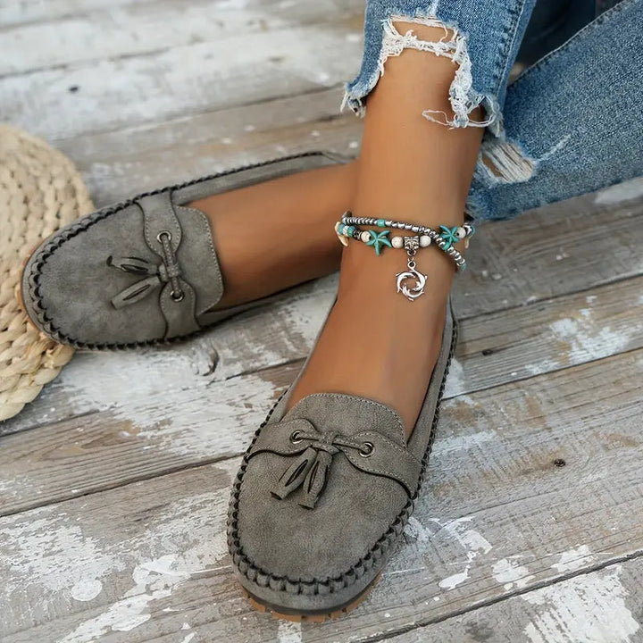 Soft Cushioned Bow Loafers - Gray