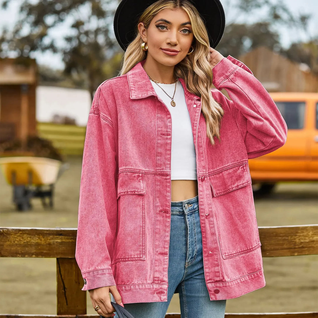 Oversized Denim Shirt Jacket in pink