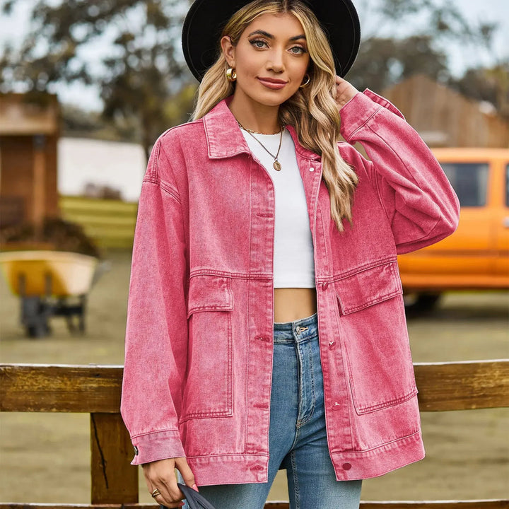 Oversized Denim Shirt Jacket in pink