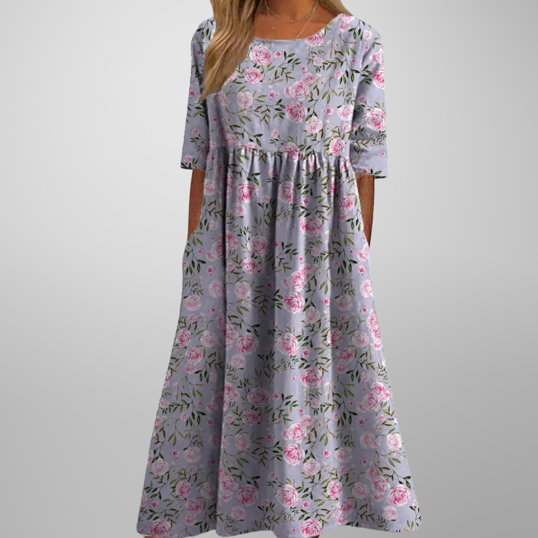 Relaxed floral midi dress in dusty lilac
